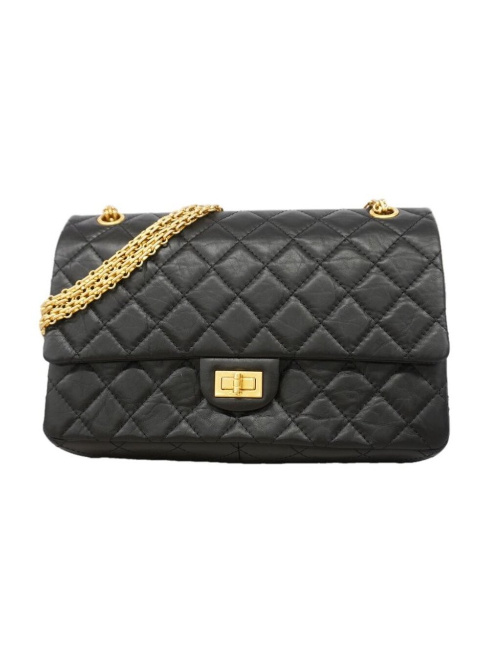 Chanel Shoulder Bag 2.55 Choco Bar Calfskin Black Gold